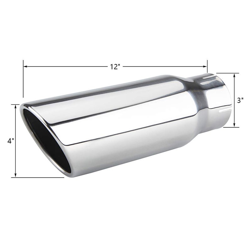 LCGP 3 Inch Inlet Exhaust tip 4" Inch Outlet 12" Long Clamp On Stainless Steel Exhaust Tailpipe Tip for Truck Polished - Image 2